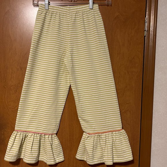 MATILDA JANE Sz 8 Lime Green and White Stripes with Button Ruffle Hems - Picture 5 of 9